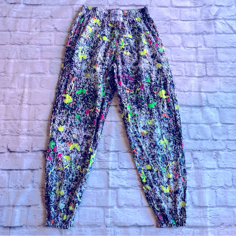 Vintage 80's Splatter Jogger Pants Size M Captains World Tour Call Box USA